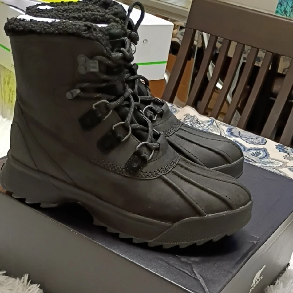 New Sorel Scout 87 Black Insulated Winter Lace-Up Waterproof HIking Boots 10